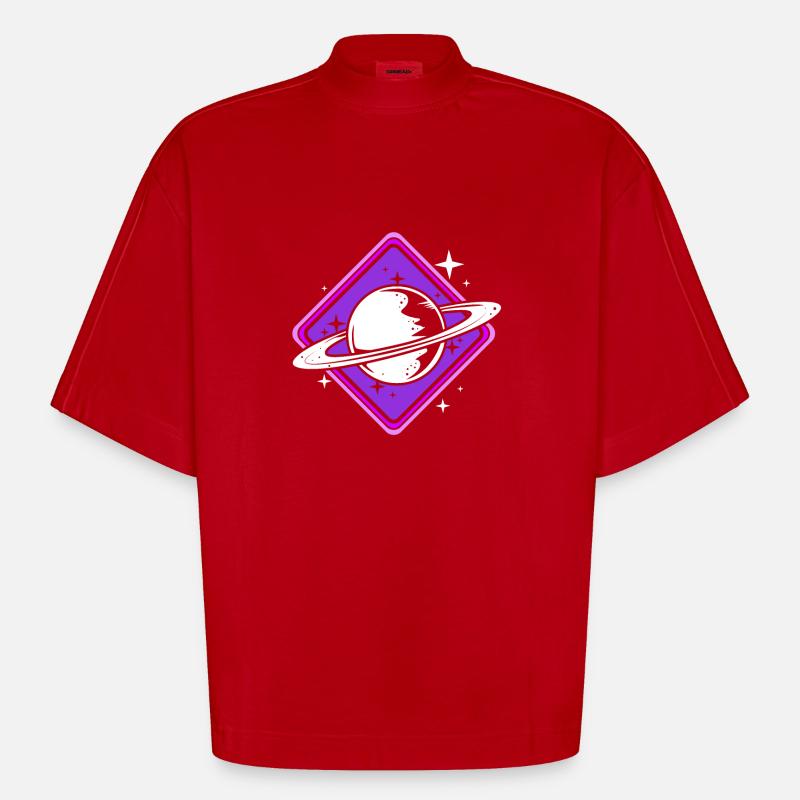 Univers du système solaire - T-shirt bio épais oversize Boxy fabriqué en UE - rouge