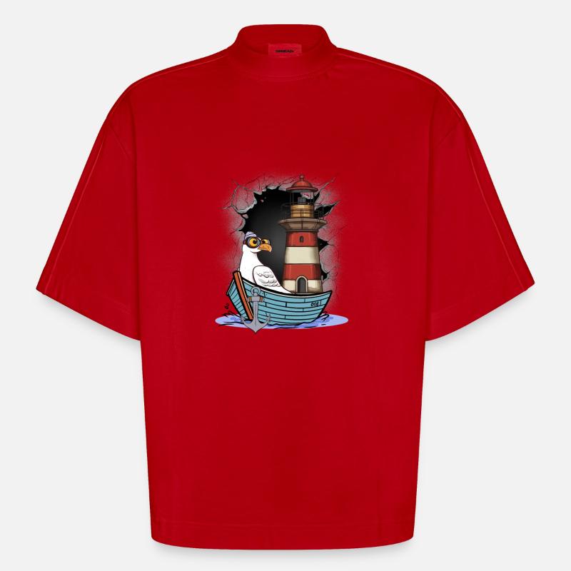 Möwe maritim Möwen Seevögel Leuchtturm - Heavyweight Oversized Organic Boxy T-Shirt Made in EU - Rot