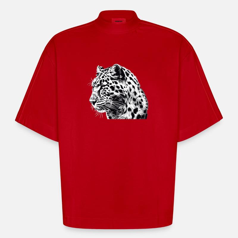 Léopard léopard - T-shirt bio épais oversize Boxy fabriqué en UE - rouge
