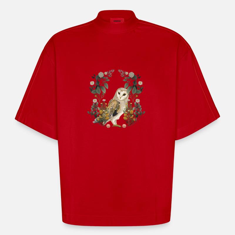Eulen Eule Blumen Frühling - Heavyweight Oversized Organic Boxy T-Shirt Made in EU - Rot
