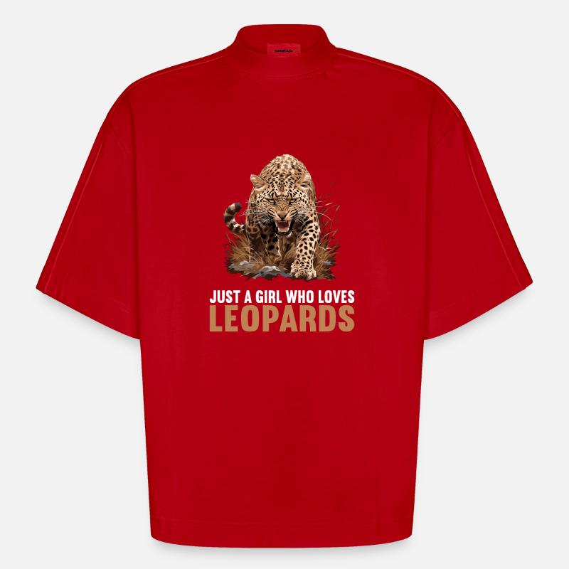 Léopard léopard - T-shirt bio épais oversize Boxy fabriqué en UE - rouge
