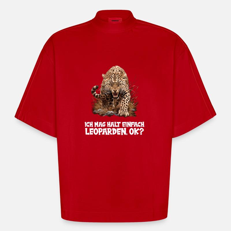 Léopard léopard - T-shirt bio épais oversize Boxy fabriqué en UE - rouge