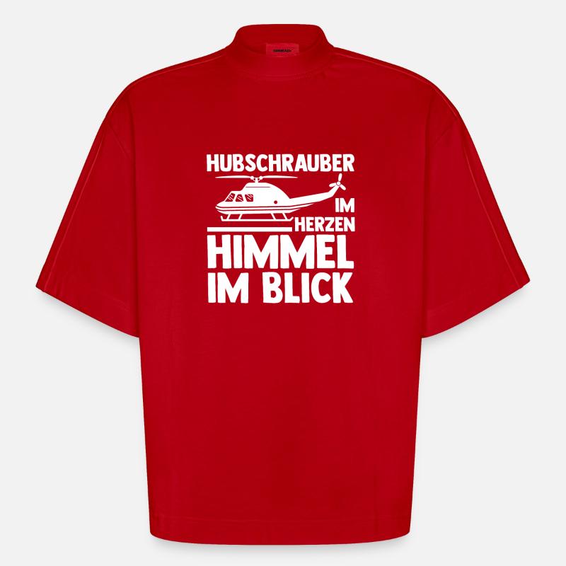 Pilot Helikopter Hubschrauber - Heavyweight Oversized Organic Boxy T-Shirt Made in EU - Rot