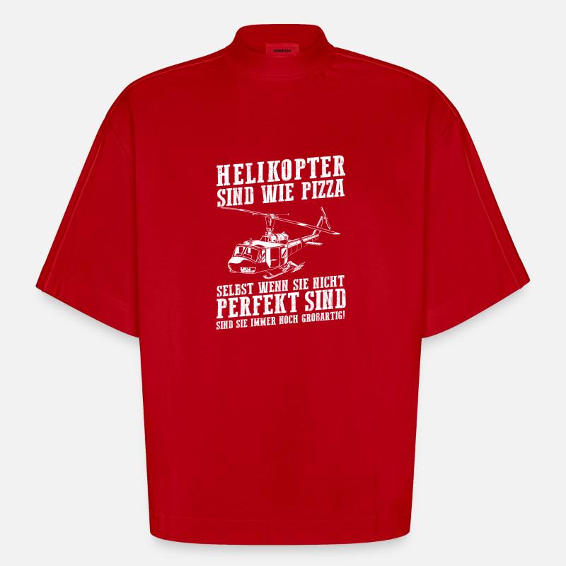 Pilot Hubschrauber Helikopter - Heavyweight Oversized Organic Boxy T-Shirt Made in EU - Rot