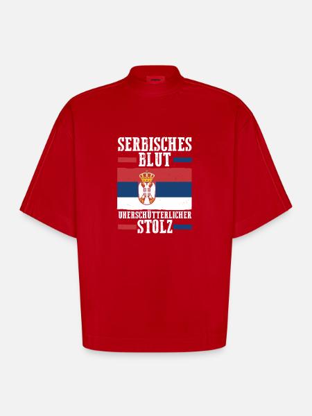 Serbe Serbe Serbie - T-shirt bio épais oversize Boxy fabriqué en UE - rouge