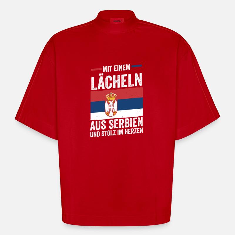 Serbe Serbe Serbie - T-shirt bio épais oversize Boxy fabriqué en UE - rouge
