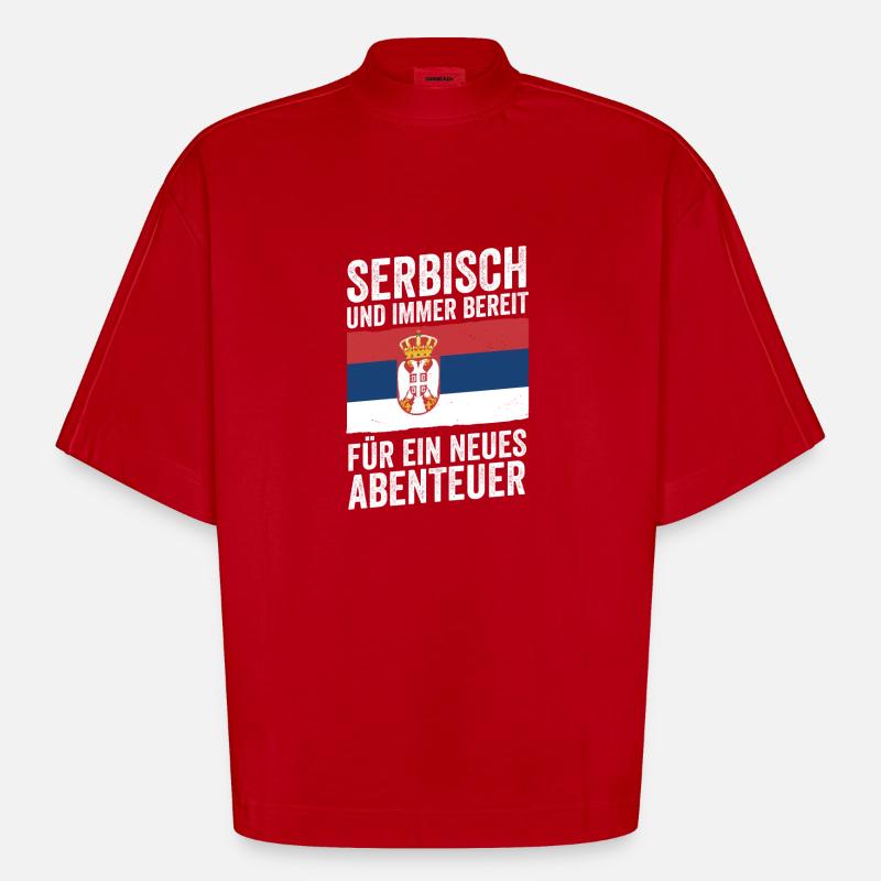 Serbe Serbe Serbie - T-shirt bio épais oversize Boxy fabriqué en UE - rouge