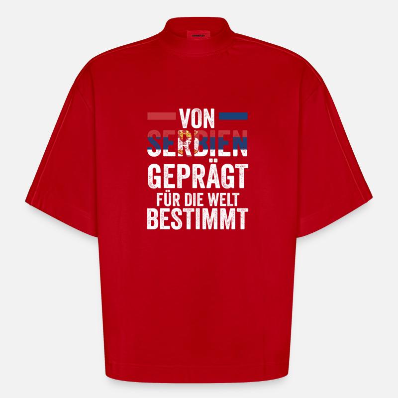 Serbe Serbe Serbie - T-shirt bio épais oversize Boxy fabriqué en UE - rouge