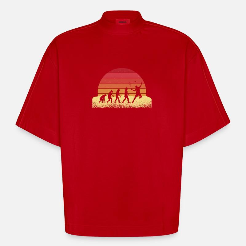 Evolution Badminton Retro Sonnenuntergang Design - Heavyweight Oversized Organic Boxy T-Shirt Made in EU - Rot