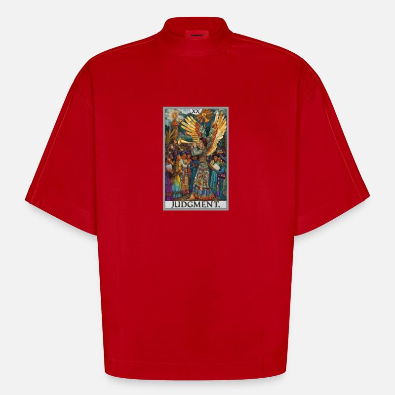 Tarotkarten Tarotkarte 20 Judgment Gericht - Heavyweight Oversized Organic Boxy T-Shirt Made in EU - Rot