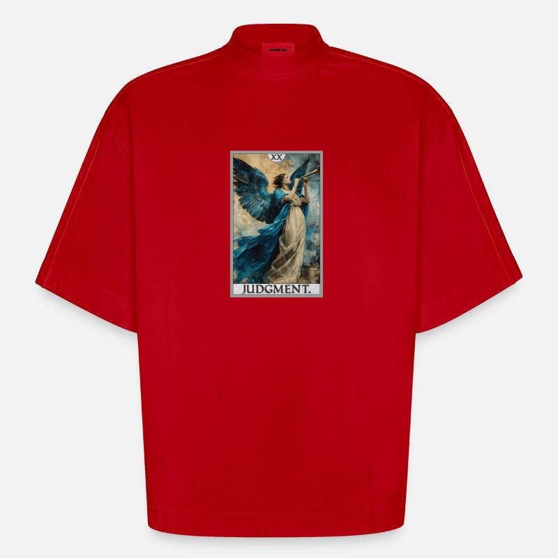 Tarotkarten Tarotkarte 20 Judgment Gericht - Heavyweight Oversized Organic Boxy T-Shirt Made in EU - Rot