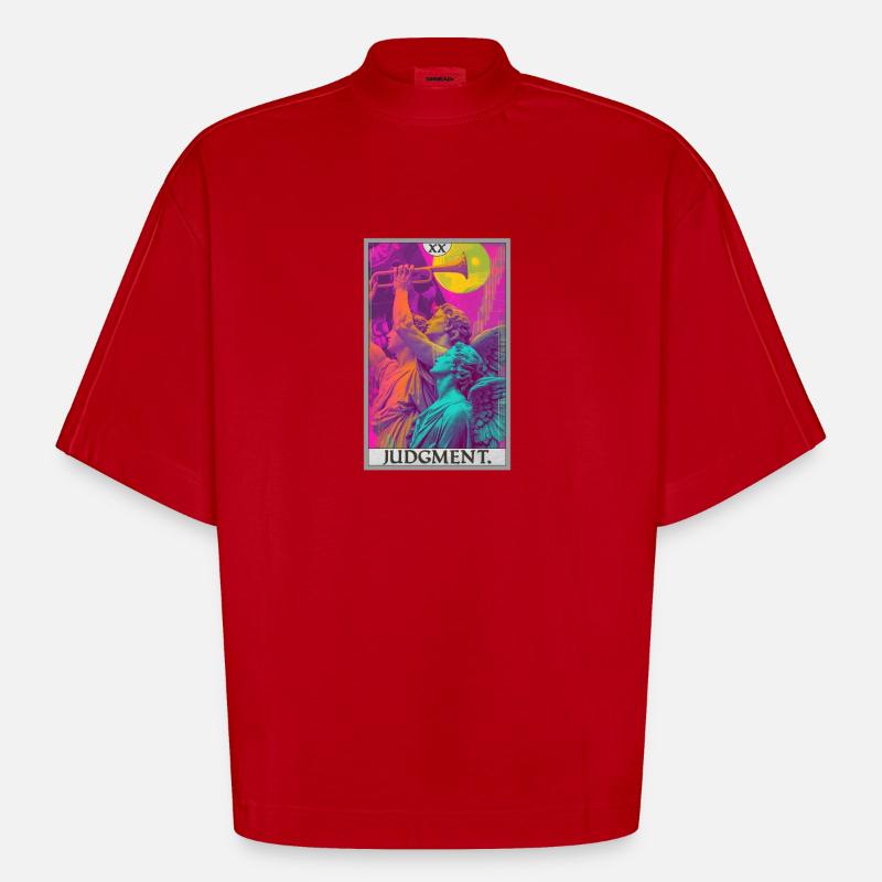 Tarotkarten Tarotkarte 20 Judgment Gericht - Heavyweight Oversized Organic Boxy T-Shirt Made in EU - Rot