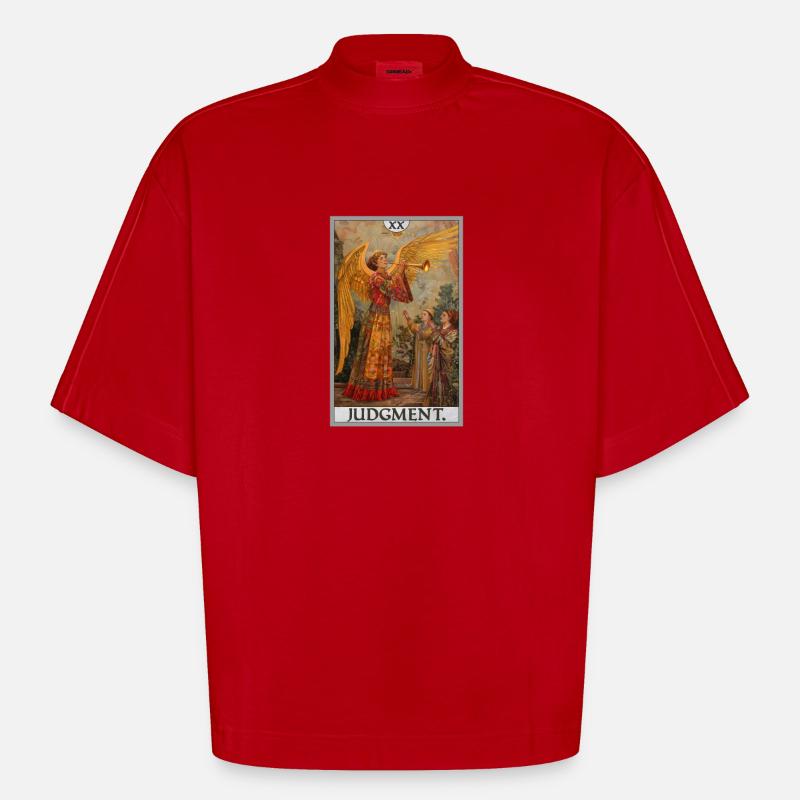 Tarotkarten Tarotkarte 20 Judgment Gericht - Heavyweight Oversized Organic Boxy T-Shirt Made in EU - Rot