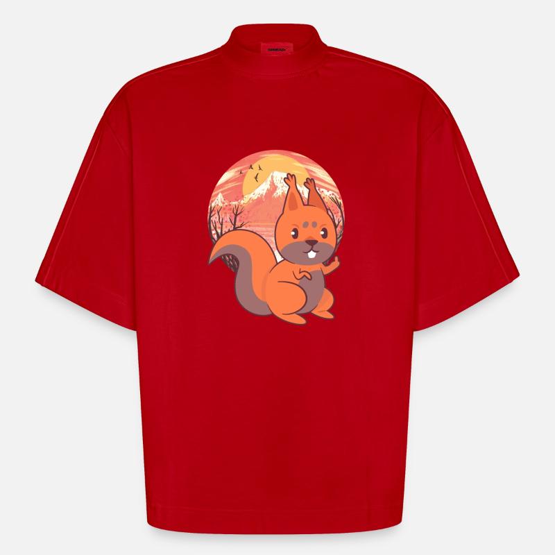 Eichhörnchen Kinder Kind - Heavyweight Oversized Organic Boxy T-Shirt Made in EU - Rot