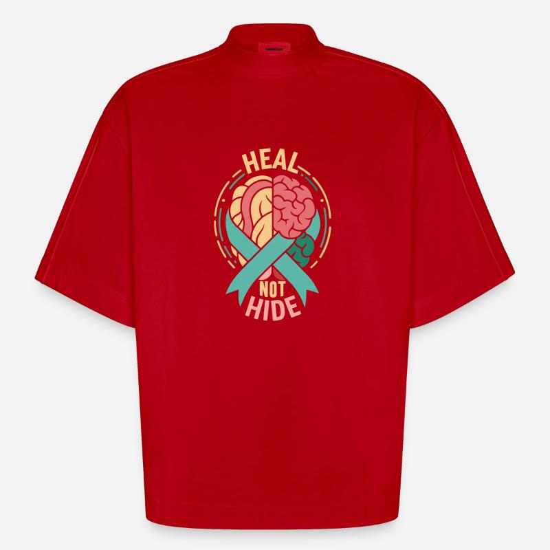 Depression Help - Mental Breakdown - Heavyweight Oversized Organic Boxy T-Shirt Made in EU - red