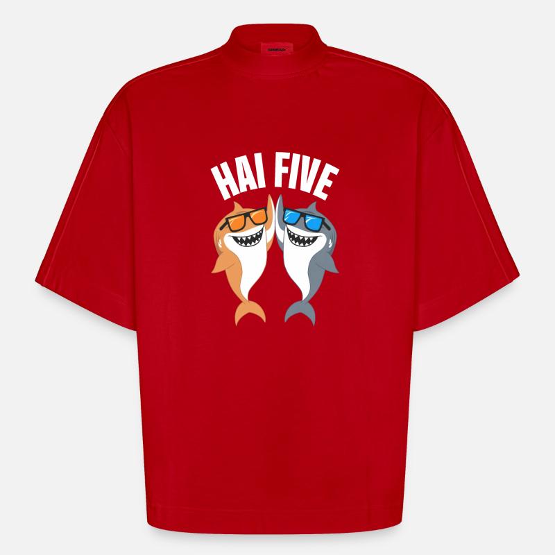 Requin Requin Requins Requin - T-shirt bio épais oversize Boxy fabriqué en UE - rouge