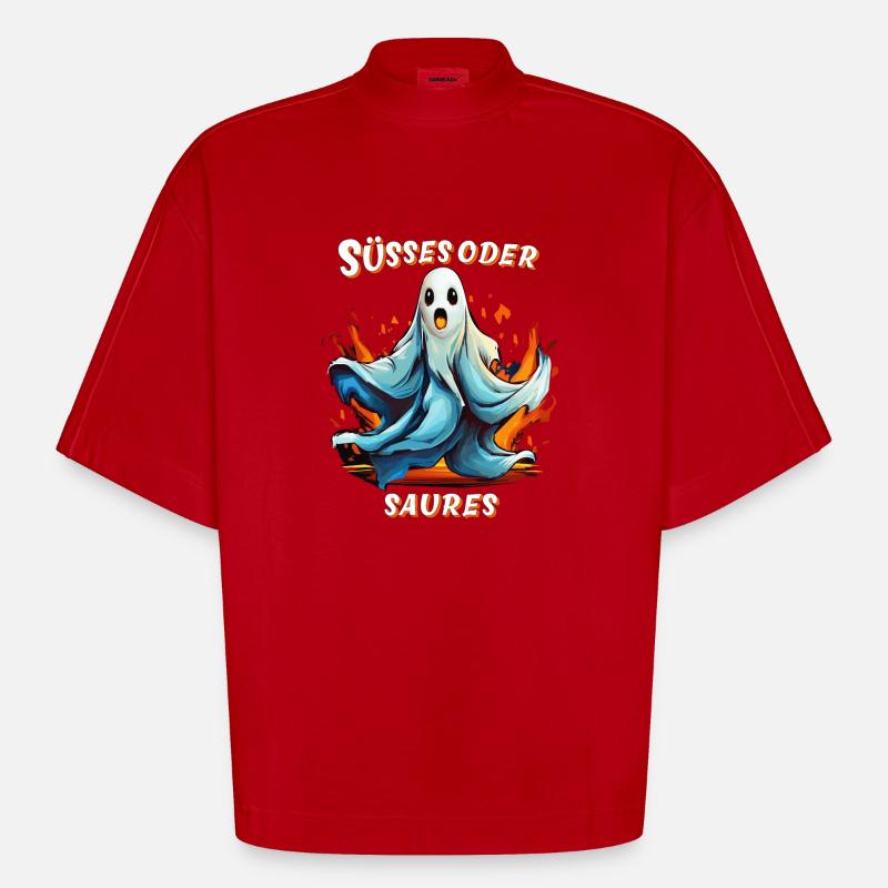 GEIST HALLOWEEN SÜSSES ODER SAURES - Heavyweight Oversized Organic Boxy T-Shirt Made in EU - Rot