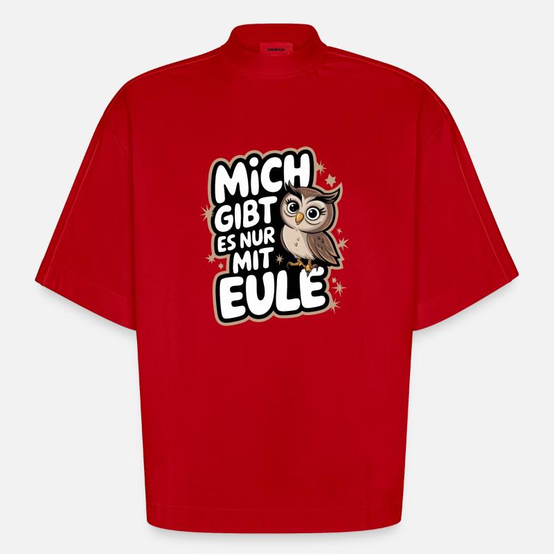 Nachteule Eule Eulen Vogel - Heavyweight Oversized Organic Boxy T-Shirt Made in EU - Rot