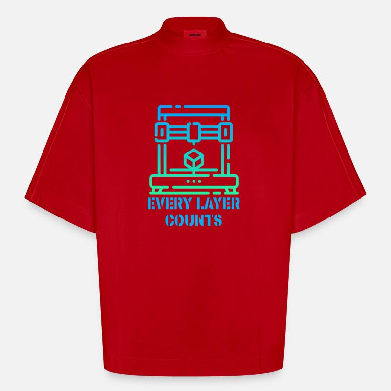 Every Layer Counts 3d Drucker - Heavyweight Oversized Organic Boxy T-Shirt Made in EU - Rot