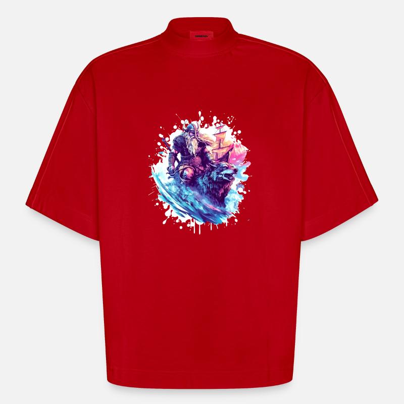 Wikinger Wolf Krieger Valhalla - Heavyweight Oversized Organic Boxy T-Shirt Made in EU - Rot