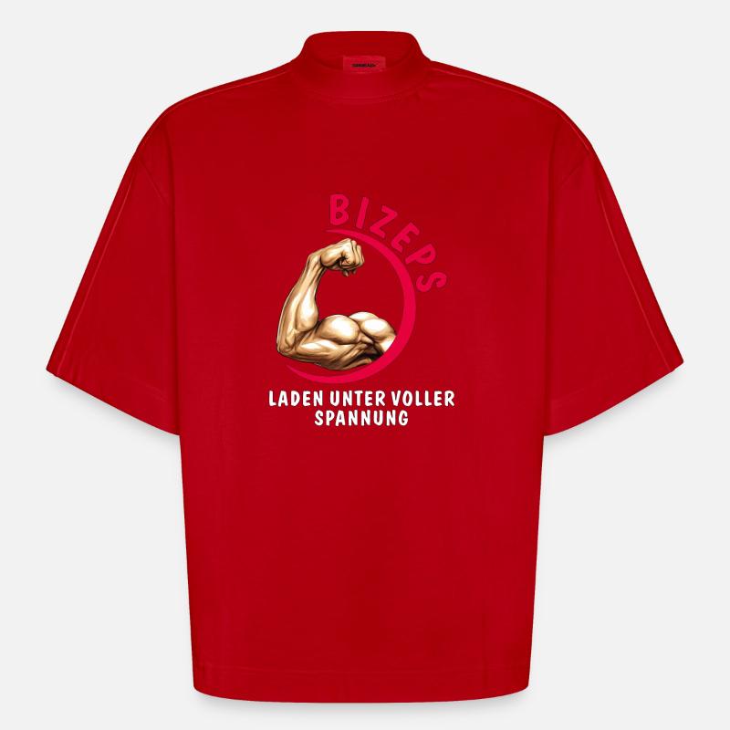 BICEPS LOADING UNDER FULL TENSION - Heavyweight Oversized Organic Boxy T-Shirt Made in EU - red