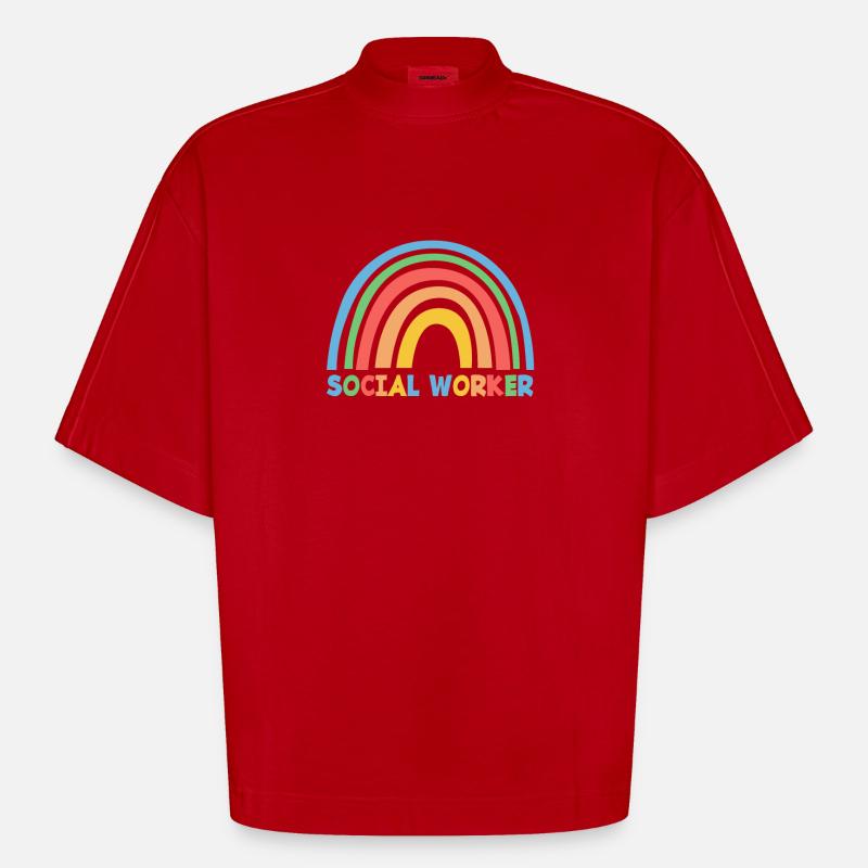 Soziale Arbeit Regenbogen Text - Heavyweight Oversized Organic Boxy T-Shirt Made in EU - Rot