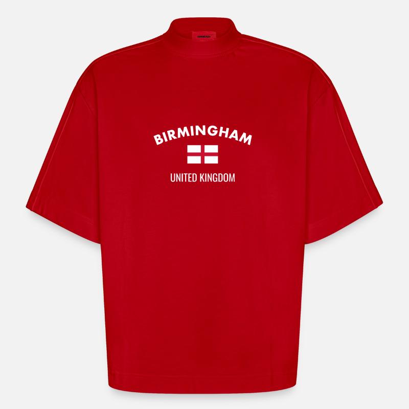 Birmingham Angleterre Drapeau anglais Anglais - T-shirt bio épais oversize Boxy fabriqué en UE - rouge