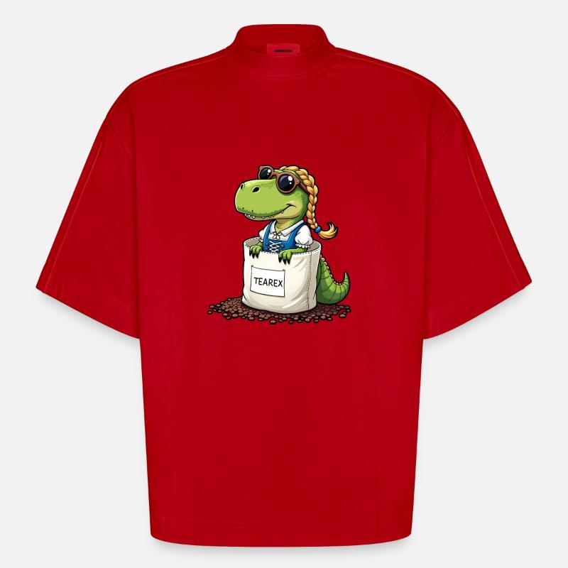 Tea Rex Dinosaurier traditionellen Dir Tee - Heavyweight Oversized Organic Boxy T-Shirt Made in EU - Rot