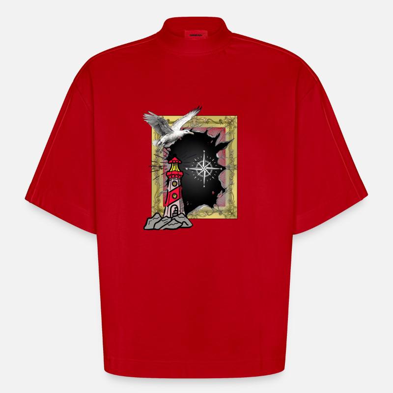 Maritim Leuchtturm Möwe Möwen - Heavyweight Oversized Organic Boxy T-Shirt Made in EU - Rot