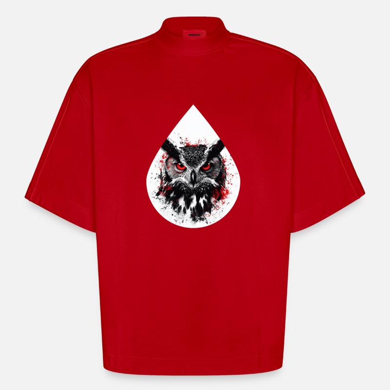 Trashpolka Eule Schwarz Rot - Heavyweight Oversized Organic Boxy T-Shirt Made in EU - Rot