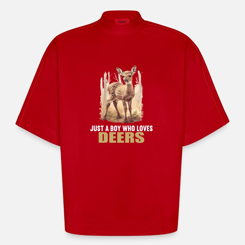 Hirsche Hirsch - Heavyweight Oversized Organic Boxy T-Shirt Made in EU - Rot