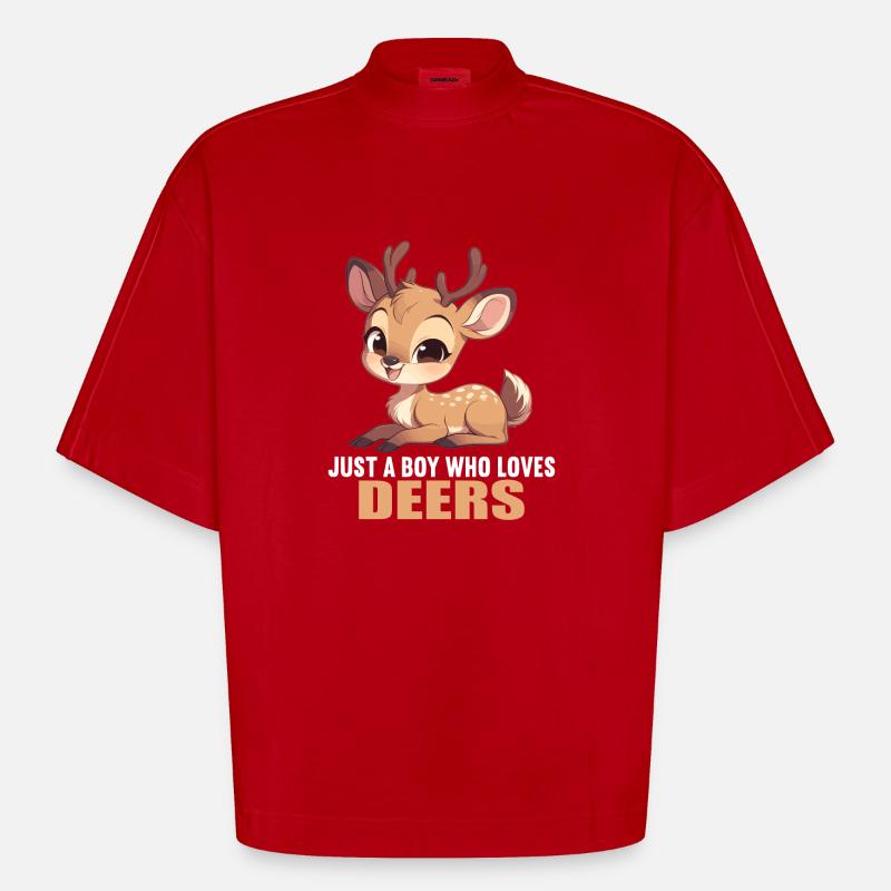 Hirsche Hirsch - Heavyweight Oversized Organic Boxy T-Shirt Made in EU - Rot