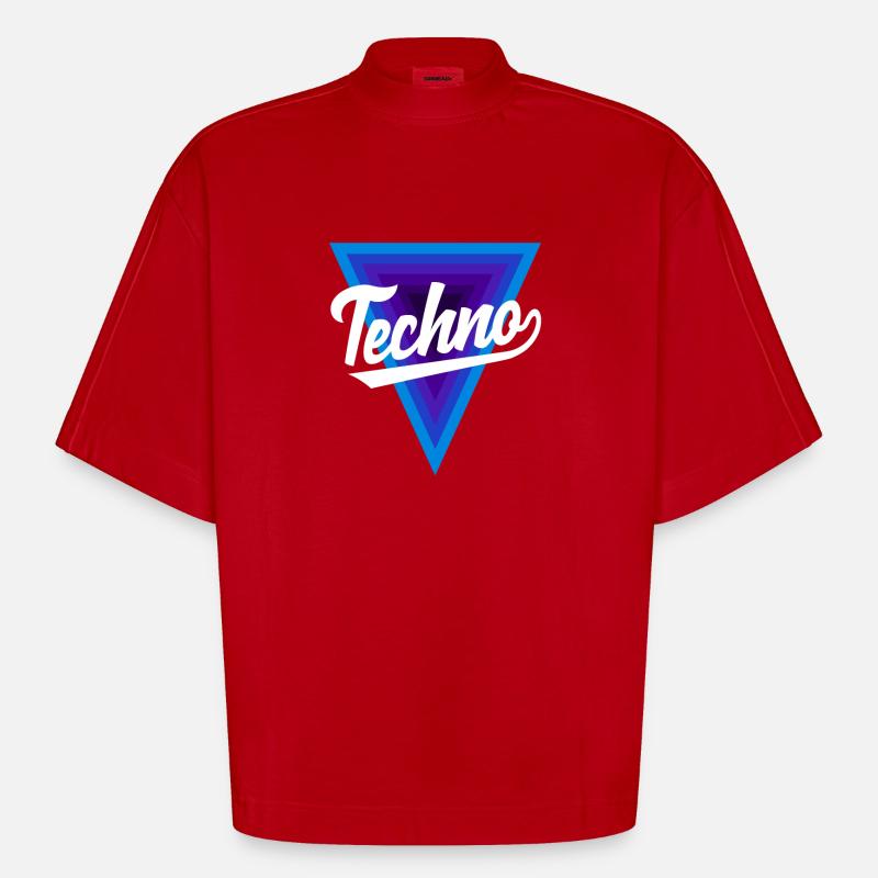Techno Lover Triangle Design - T-shirt bio épais oversize Boxy fabriqué en UE - rouge