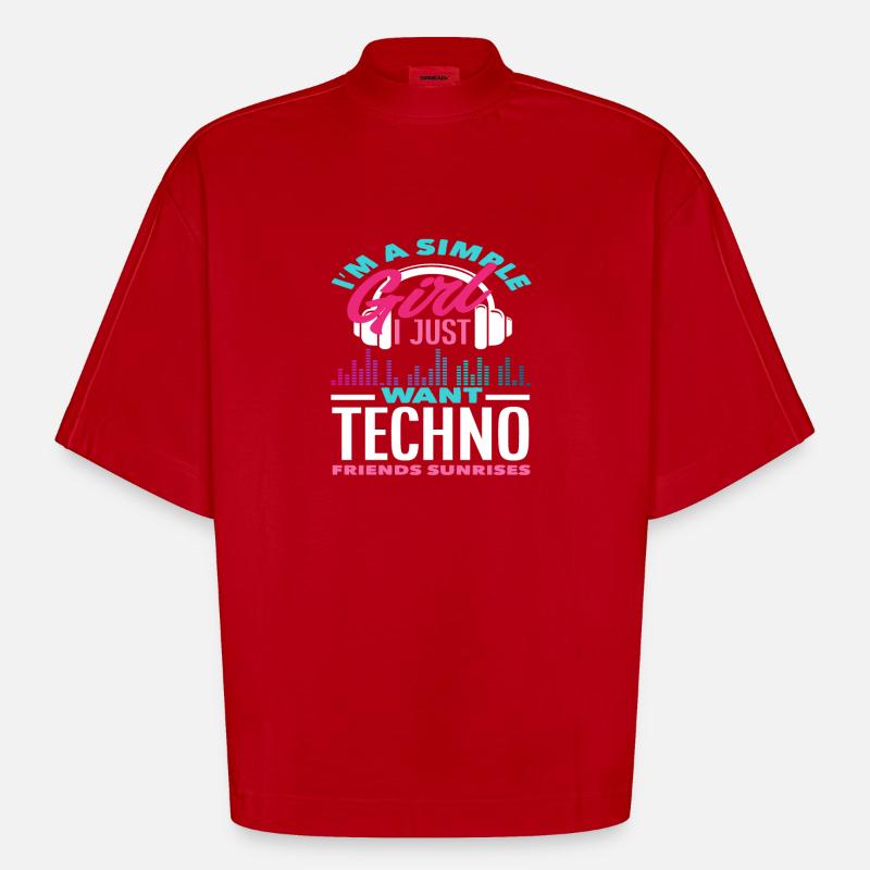 Techno Lover Einfache Mädchen Freunde - Heavyweight Oversized Organic Boxy T-Shirt Made in EU - Rot