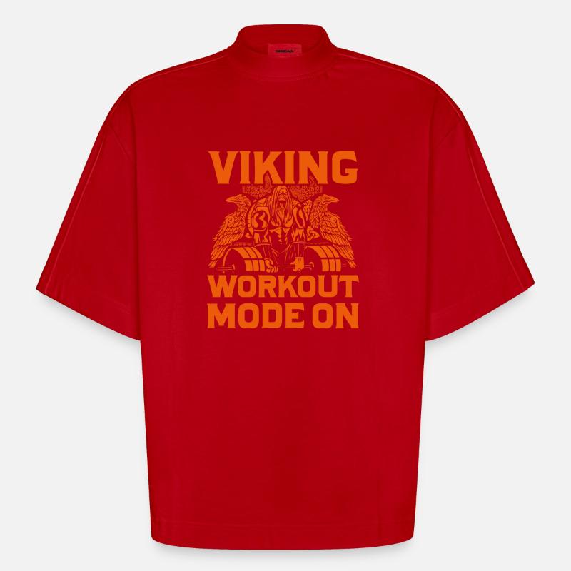 Viking Workout Modus Ein - Heavyweight Oversized Organic Boxy T-Shirt Made in EU - Rot