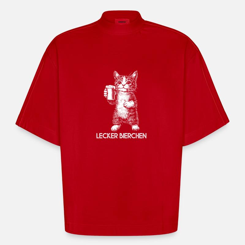 Lecker Bierchen Katze mit Bier - Heavyweight Oversized Organic Boxy T-Shirt Made in EU - Rot