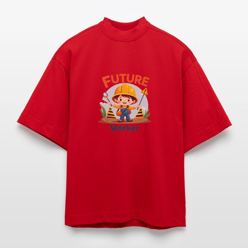 Future Worker – Cute Construction Worker Design Heavyweight Oversized Organic Boxy T-Shirt Made in EU