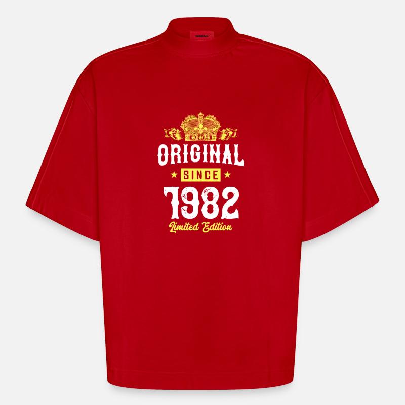 1982 Édition limitée - T-shirt bio épais oversize Boxy fabriqué en UE - rouge