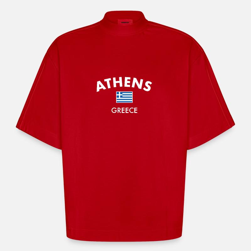 Athènes Grèce Drapeau grec Grec - T-shirt bio épais oversize Boxy fabriqué en UE - rouge