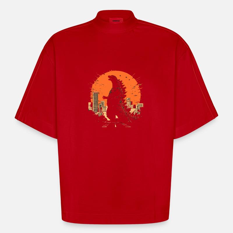 Kaiju Monster Design Sunset Geschenkidee - Heavyweight Oversized Organic Boxy T-Shirt Made in EU - Rot