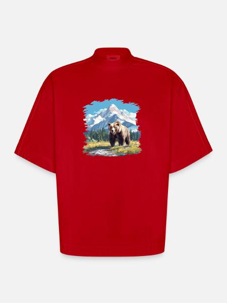 Kodiak Bear Kodiak Bear - Heavyweight Oversized Organic Boxy T-Shirt Made in EU - red