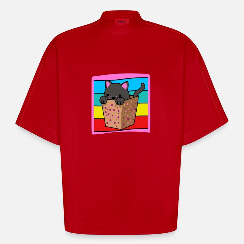 Chat dans une boîte - T-shirt bio épais oversize Boxy fabriqué en UE - rouge
