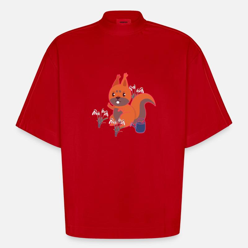 Frühling Eichhörnchen Schneeglöckchen Kinder - Heavyweight Oversized Organic Boxy T-Shirt Made in EU - Rot