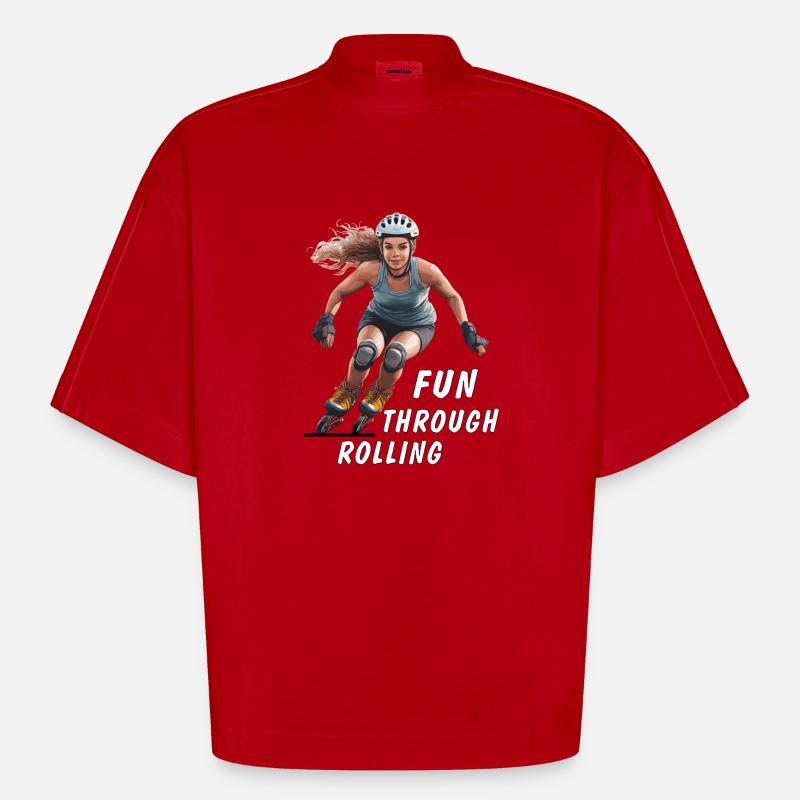 FRAU ROLLSCHUHE FUN THROUGH ROLLING - Heavyweight Oversized Organic Boxy T-Shirt Made in EU - Rot