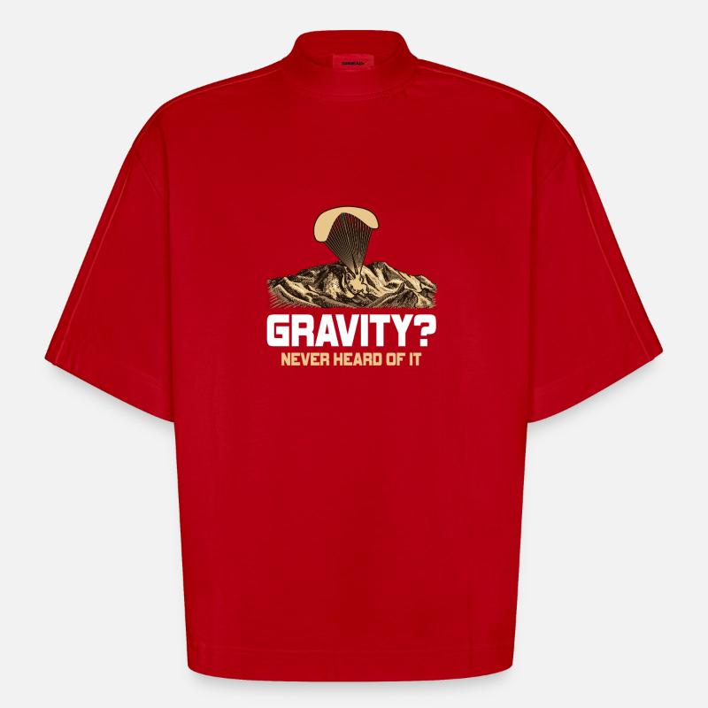 Hilarious Paramotor Gravity Meme - Heavyweight Oversized Organic Boxy T-Shirt Made in EU - red