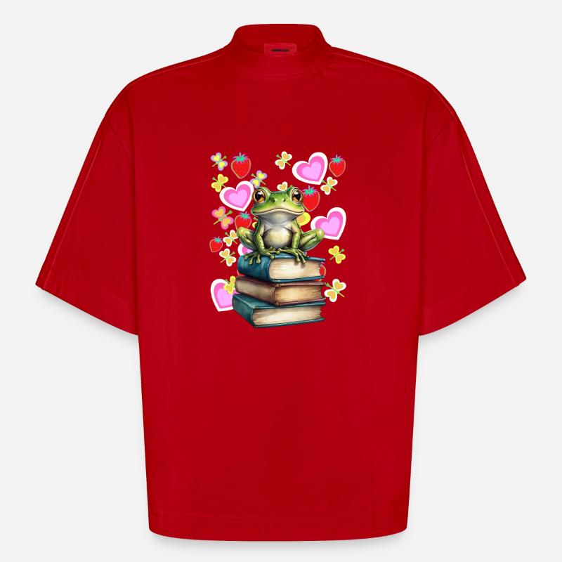 Frog Frogs Toad - Heavyweight Oversized Organic Boxy T-Shirt Made in EU - red