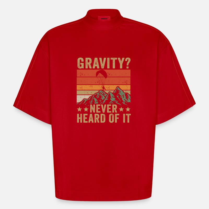Hilarious Paramotor Gravity Meme - Heavyweight Oversized Organic Boxy T-Shirt Made in EU - red