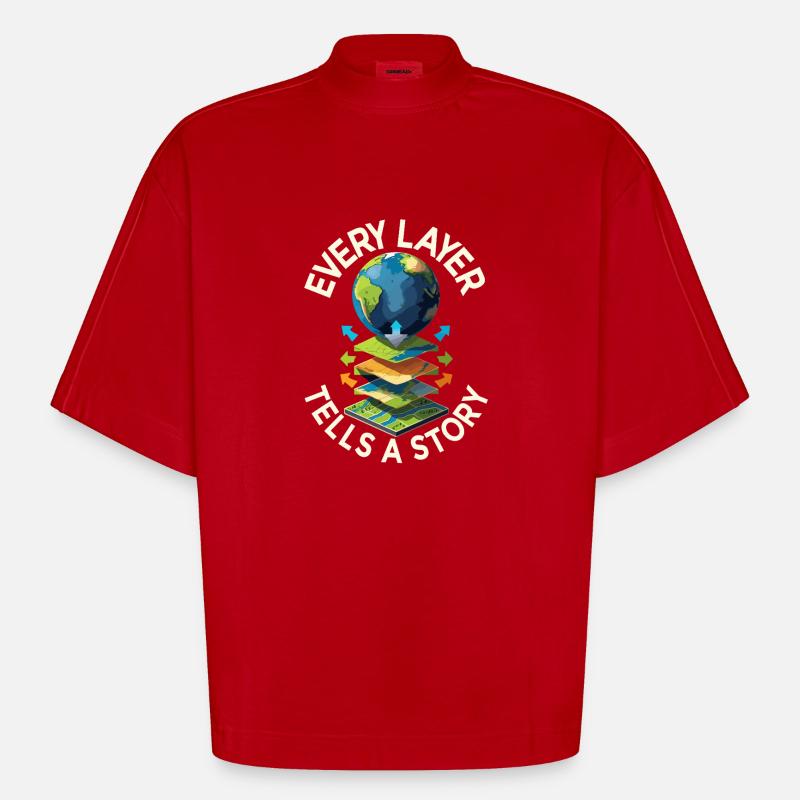 Geografische Informationssysteme Every Layer - Heavyweight Oversized Organic Boxy T-Shirt Made in EU - Rot