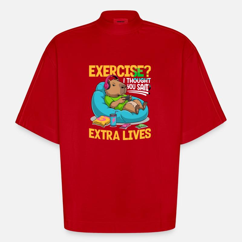 Capybara Gamer Gaming - T-shirt bio épais oversize Boxy fabriqué en UE - rouge