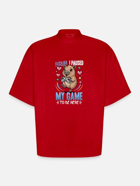 Capybara Gamer Gaming - Heavyweight Oversized Organic Boxy T-Shirt Made in EU - red